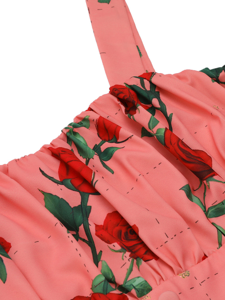 High Waist Suspenders Rose Dress, vintage dress, retro fashion - perfect for women who love vintage and retro fashion