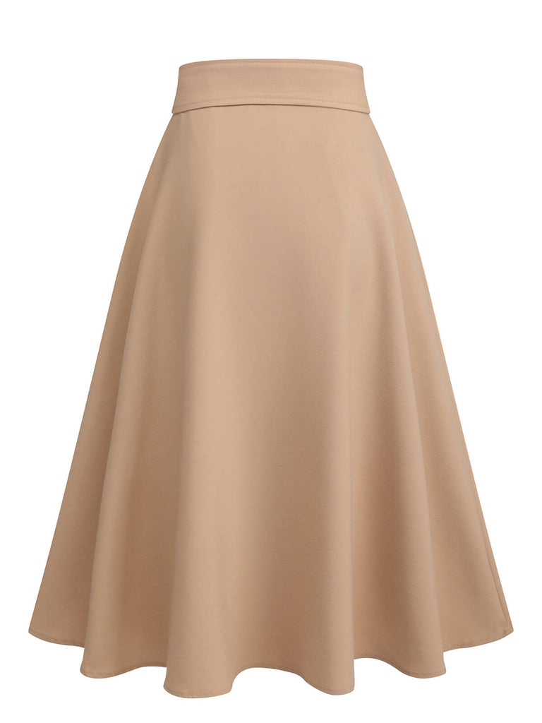 Khaki 1950s Big Pockets Button Skirt: timeless style reimagined