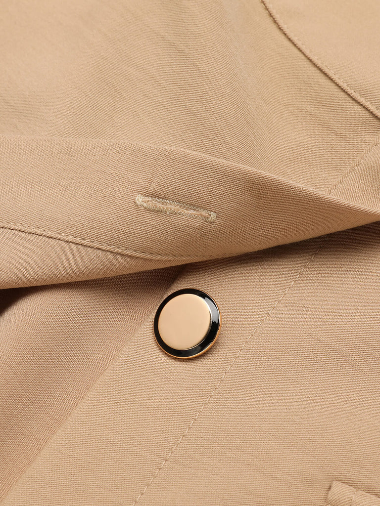 Khaki 1950s Big Pockets Button Skirt: timeless style reimagined