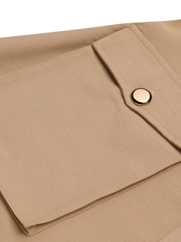 Khaki 1950s Big Pockets Button Skirt — vintage elegance for the modern woman