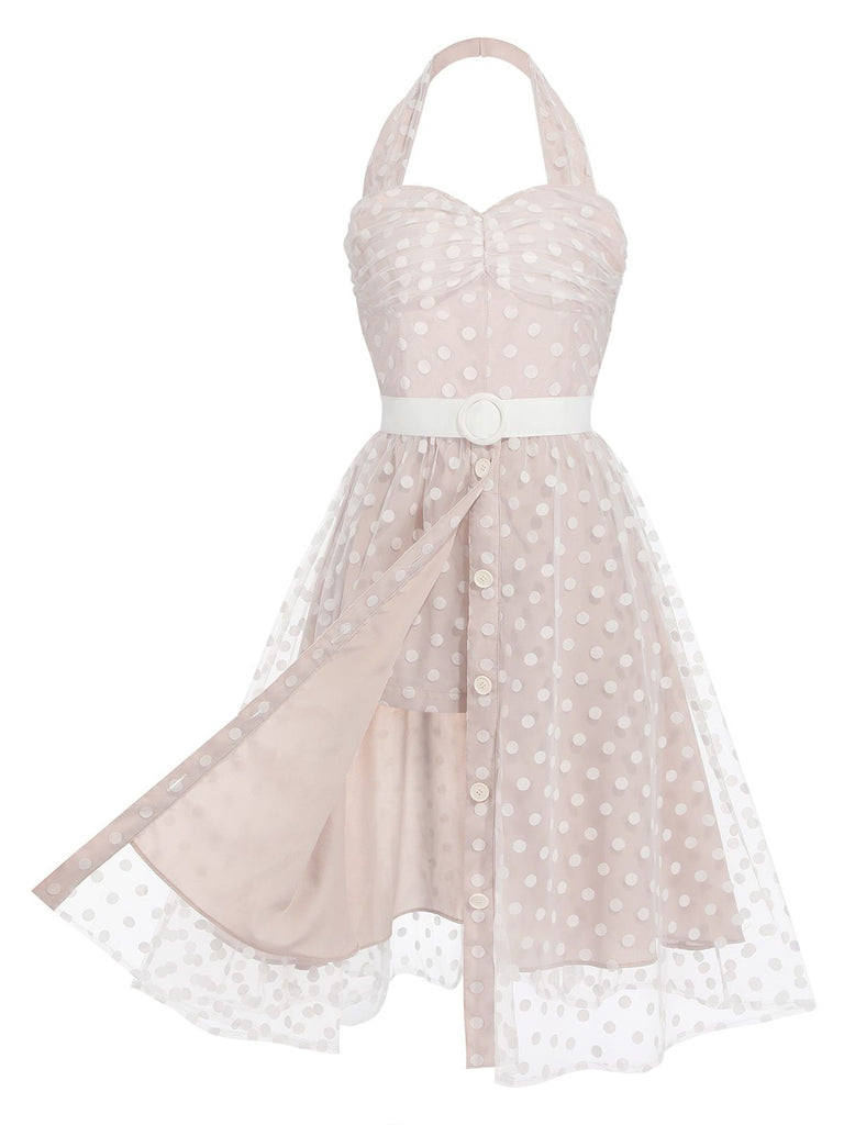 Light Pink 1950s Halter Romper & Polka Dots Skirt — vintage elegance for the modern woman