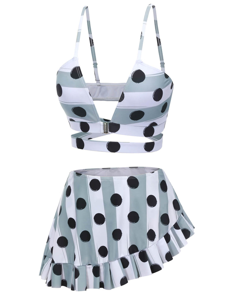 Multi 1940s Striped Polka Dots Strap Swimsuit, vintage swimsuit, pin-up swimwear - perfect for women who love vintage and retro fashion