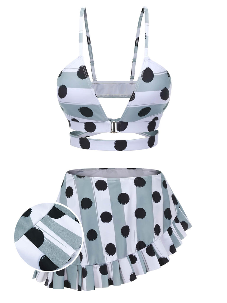 Multi 1940s Striped Polka Dots Strap Swimsuit, vintage swimsuit, pin-up swimwear - perfect for women who love vintage and retro fashion