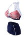 Navy 1950s Stripe Halter Bikini, classic 1950s style summer beach collection - Image 2