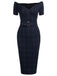 Navy 1960s Plaids Bodycon Dress, classic 1960s style elegant retro fashion - Image 2