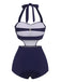 Navy Blue 1930s Halter One-piece Swimsuit — vintage elegance for the modern woman