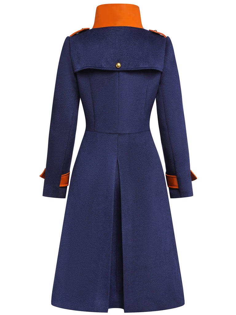 Navy Blue 1940s Patchwork Button Coat, vintage coat, retro outerwear - perfect for women who love vintage and retro fashion