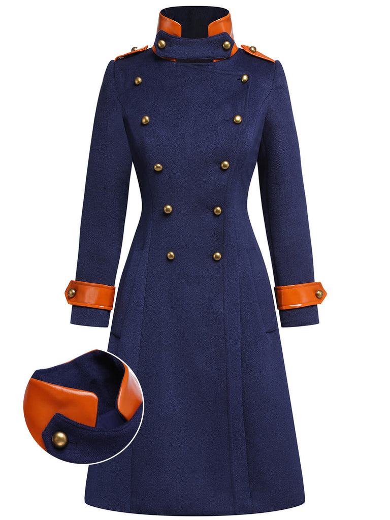 Navy Blue 1950s Patchwork Button Coat: timeless style reimagined