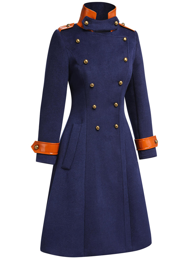 Navy Blue 1950s Patchwork Button Coat: timeless style reimagined