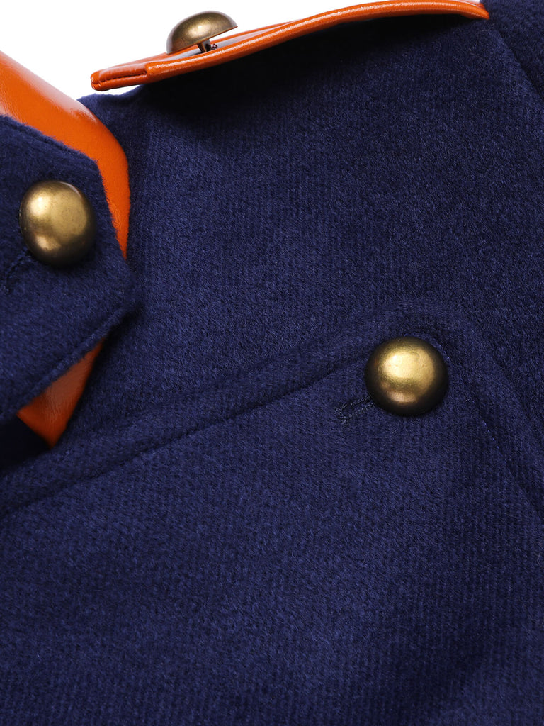 Navy Blue 1950s Patchwork Button Coat: timeless style reimagined