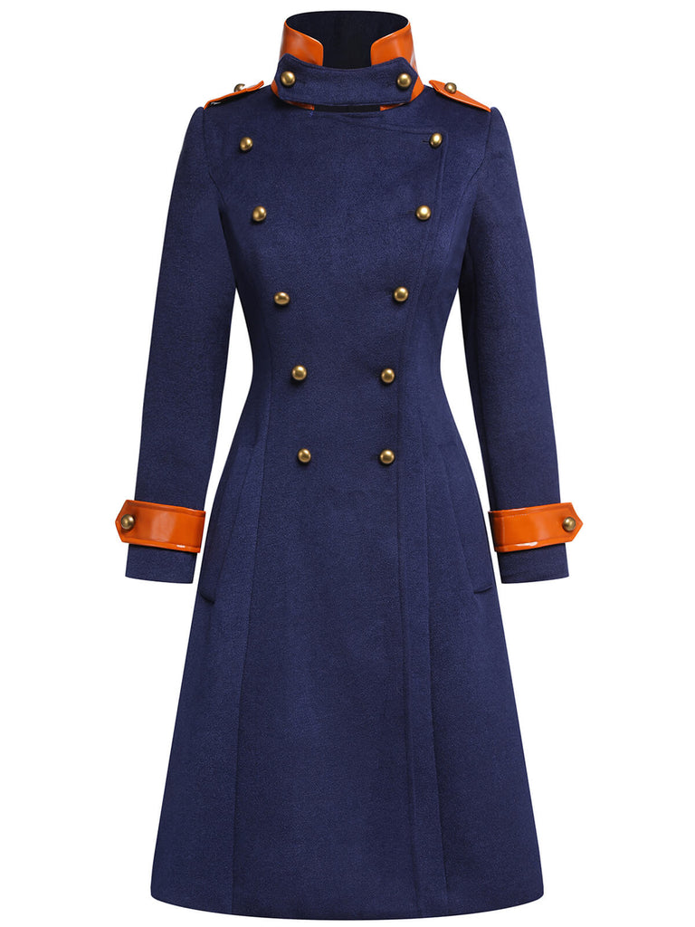 Navy Blue 1950s Patchwork Button Coat: timeless style reimagined