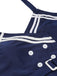 Navy Blue 1950s Solid Belt Button Halter Swimsuit, vintage swimsuit, pin-up swimwear - perfect for women who love vintage and retro fashion