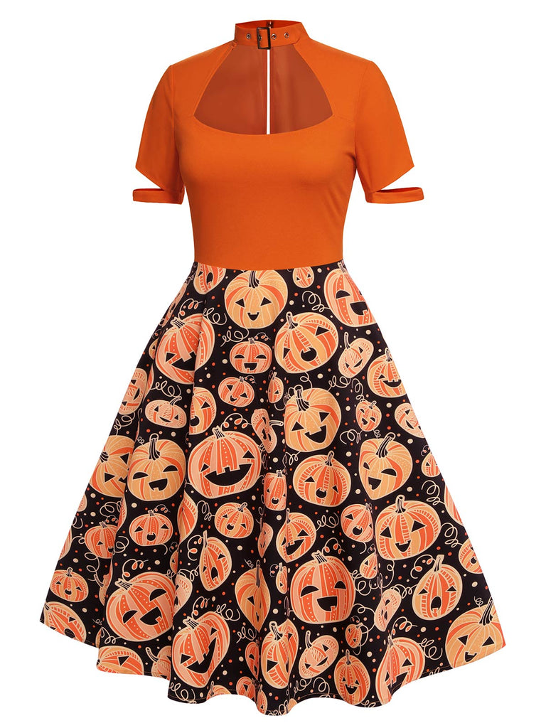 Orange 1950s Halloween Pumpkin Swing Dress, vintage dress, retro fashion, rockabilly, pin-up fashion - perfect for women who love vintage and retro fashion