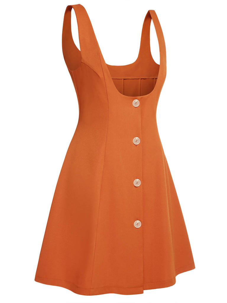 Orange 1960s Button A-Line Suspender Skirt, vintage skirt, retro style - perfect for women who love vintage and retro fashion