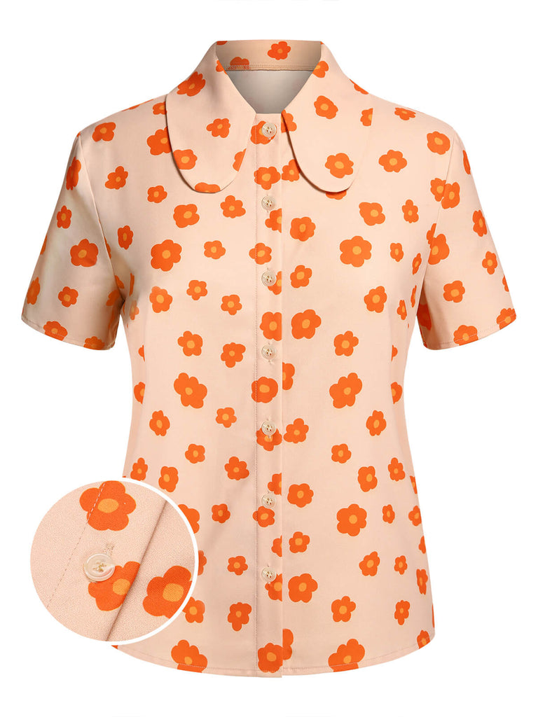 Orange 1960s Floral Short Sleeves Shirt, vintage fashion, retro style - perfect for women who love vintage and retro fashion