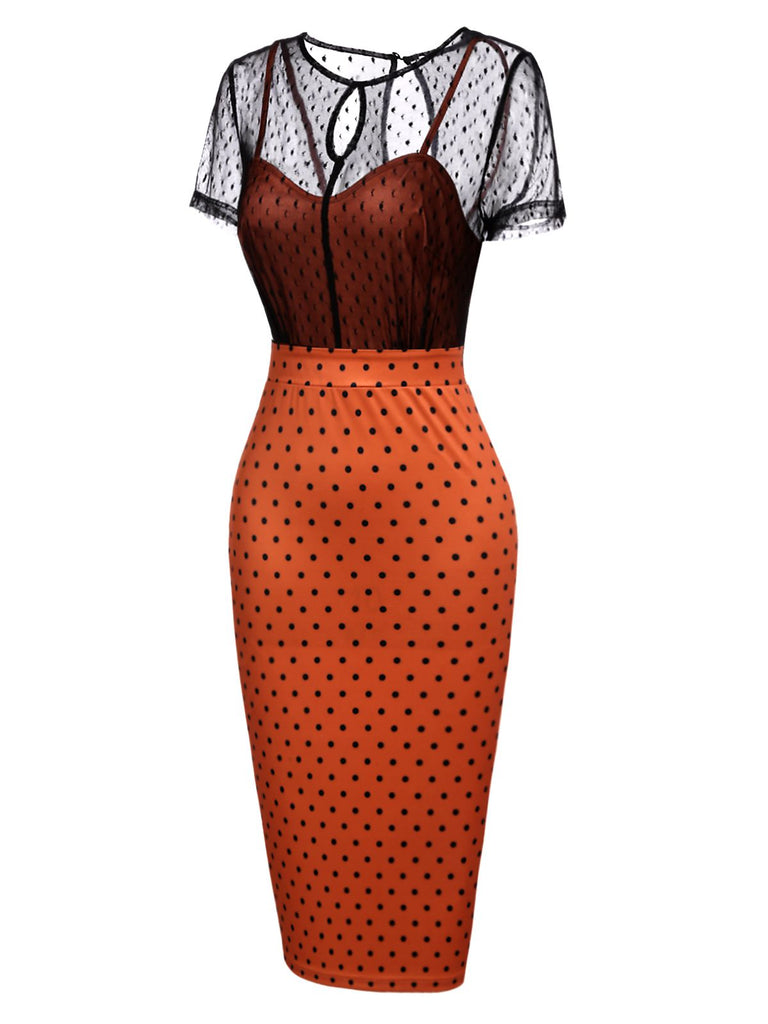 Orange 1960s Illusion Bodycon Dress, classic 1960s style elegant retro fashion - Image 3
