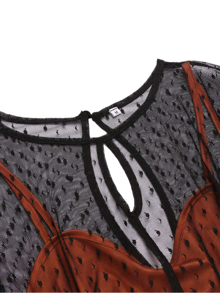 Orange 1960s Illusion Bodycon Dress, classic 1960s style elegant retro fashion - Image 5