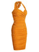 Orange 1960s Solid Folds Halter Pencil Dress, vintage dress, retro fashion - perfect for women who love vintage and retro fashion
