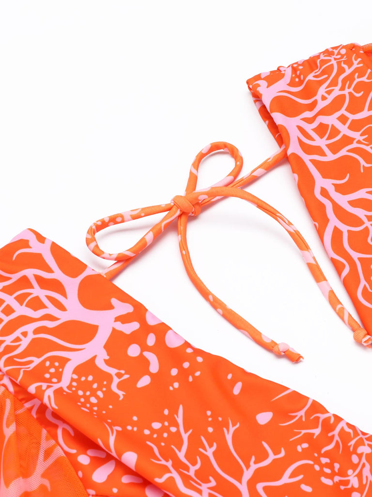 Orange Floral Lace-up One-piece Swimsuit — vintage elegance for the modern woman