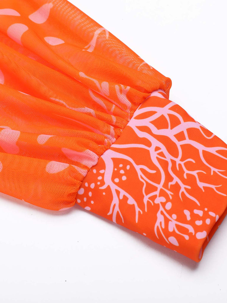 Orange Floral Lace-up One-piece Swimsuit: timeless style reimagined
