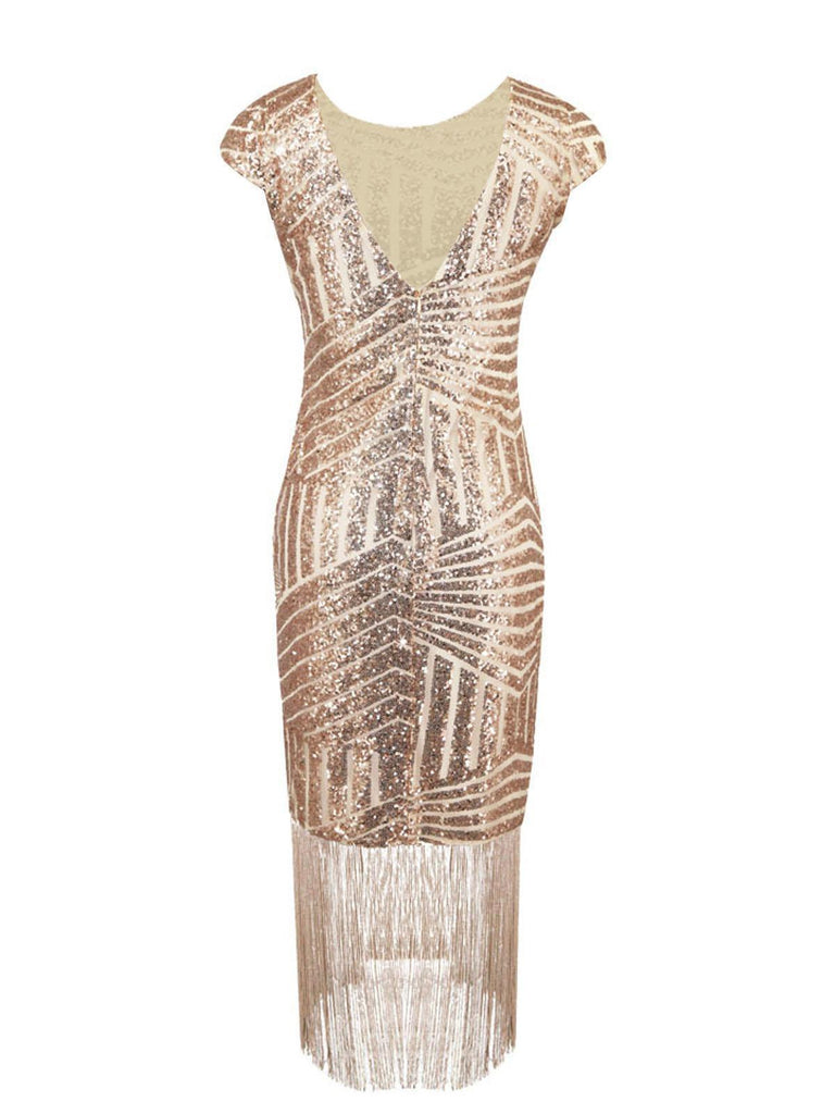 Pink 1920s Sequin Fringed Dress: where 1920s romance meets her modern spirit