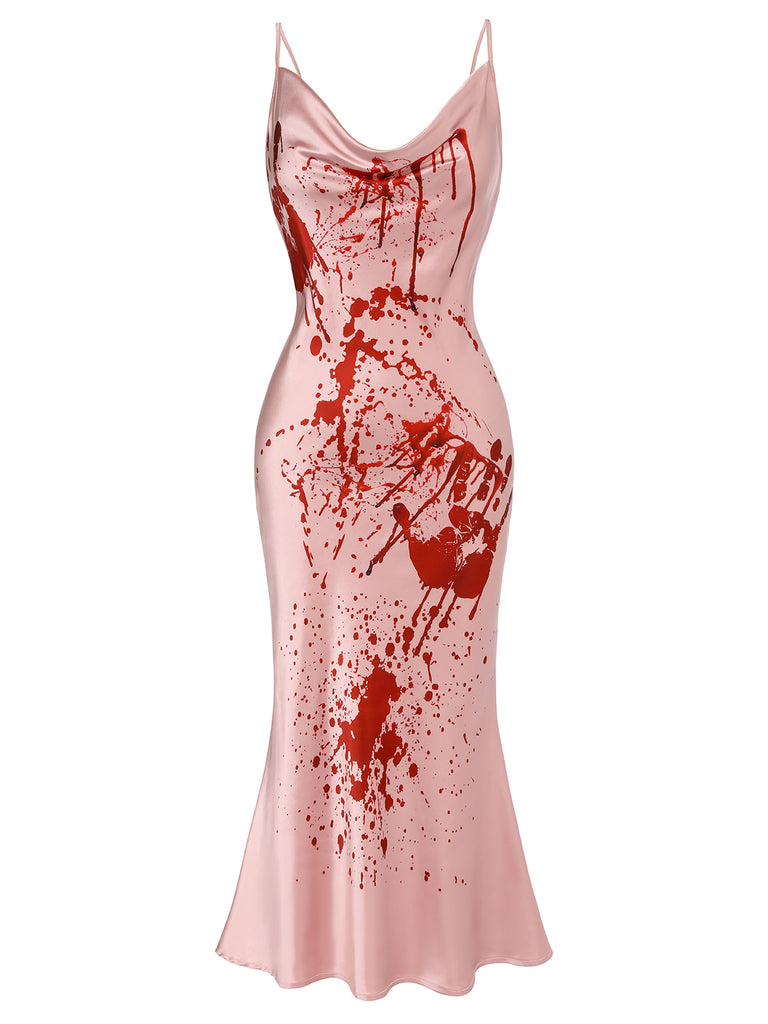 Pink 1930s Halloween Blood Fishtail Dress, vintage dress, retro fashion - perfect for women who love vintage and retro fashion