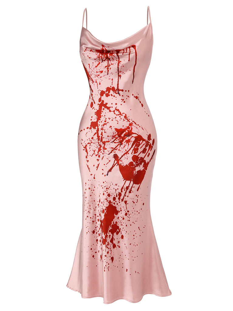 Pink 1930s Halloween Blood Fishtail Dress, vintage dress, retro fashion - perfect for women who love vintage and retro fashion