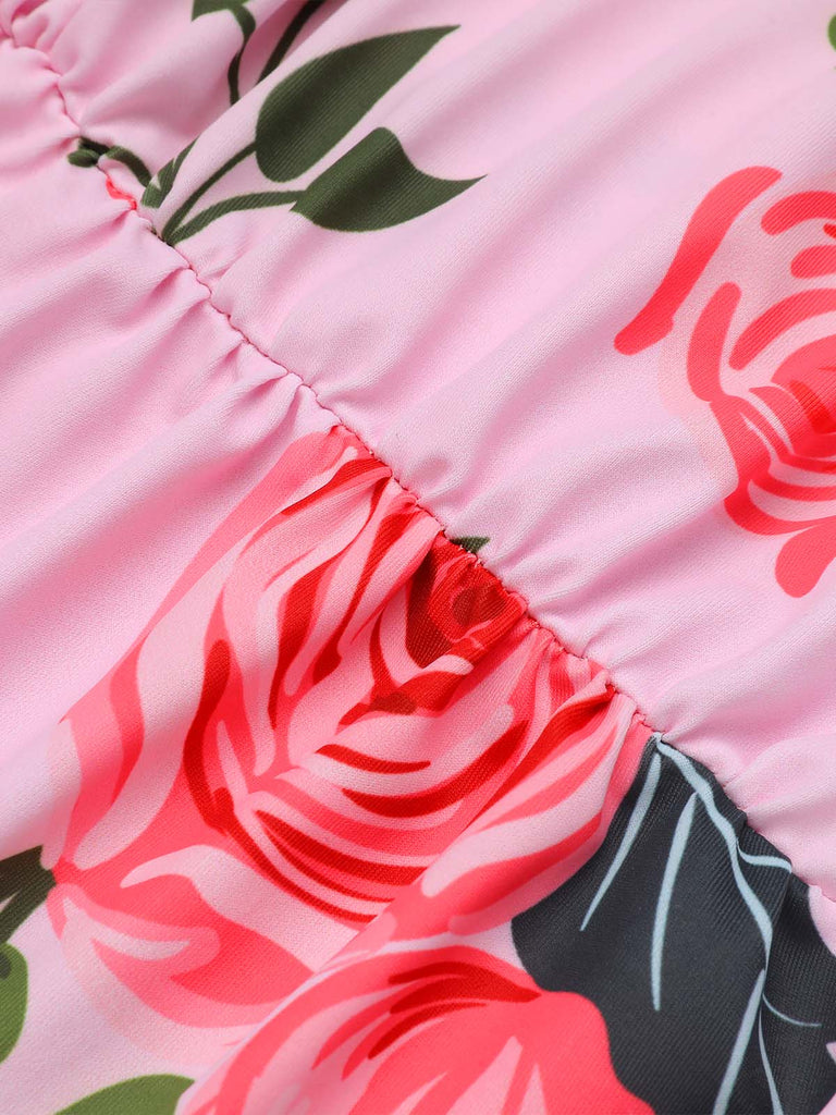 Pink 1930s Roses Halter Belt Swimsuit: timeless style reimagined