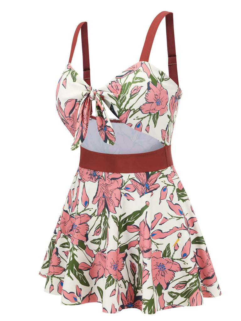 Pink 1940s Floral Strap One-Piece Swimsuit, vintage swimsuit, pin-up swimwear - perfect for women who love vintage and retro fashion