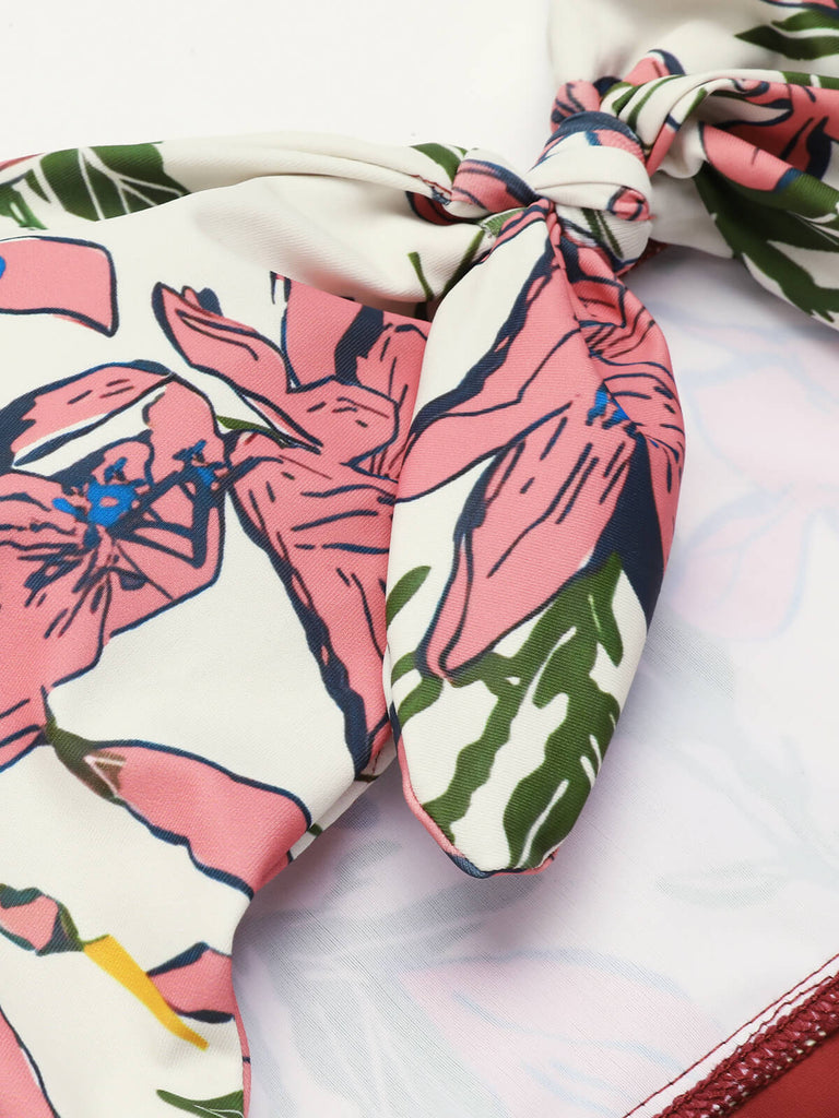Pink 1940s Floral Strap One-Piece Swimsuit, vintage swimsuit, pin-up swimwear - perfect for women who love vintage and retro fashion
