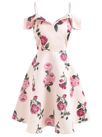 Pink 1950s Floral Spaghetti Strap Dress: timeless style reimagined