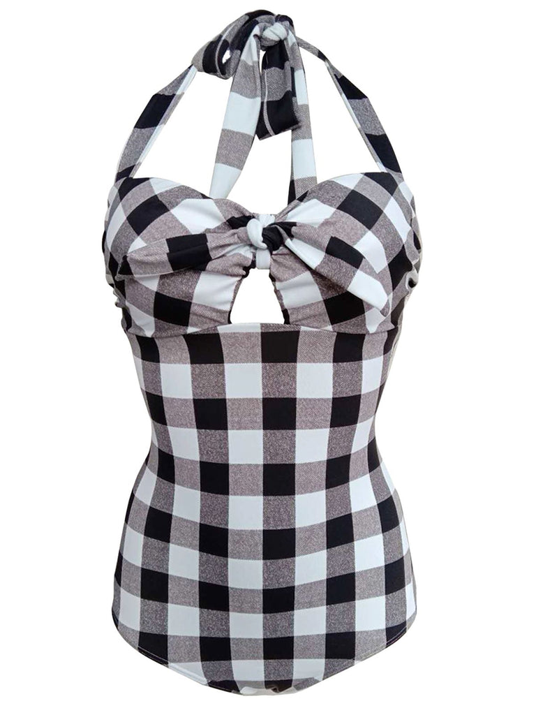 Plaid Halter One-Piece Swimsuit — vintage elegance for the modern woman