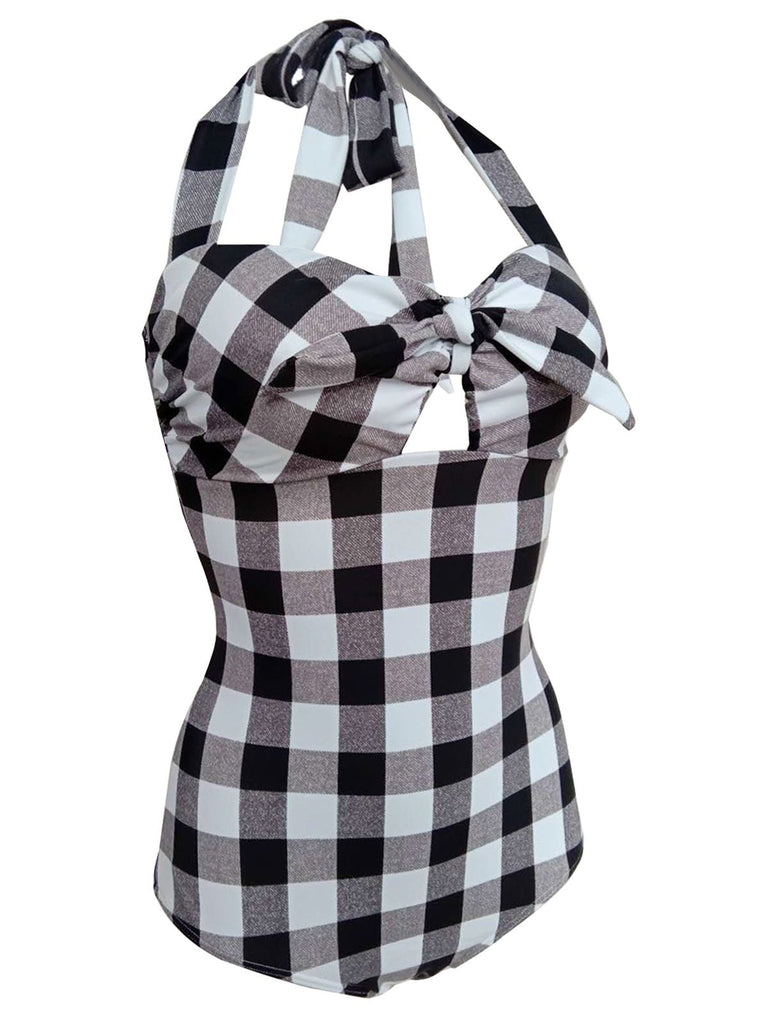 Plaid Halter One-Piece Swimsuit: timeless style reimagined