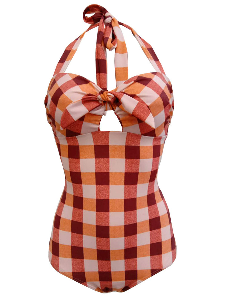Plaid Halter One-Piece Swimsuit — vintage elegance for the modern woman