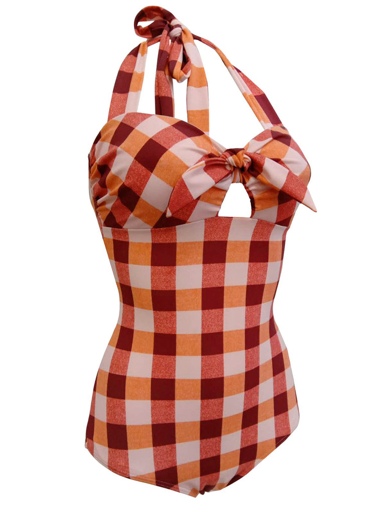 Plaid Halter One-Piece Swimsuit: timeless style reimagined
