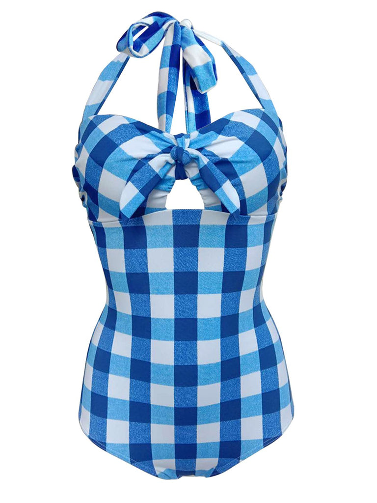 Plaid Halter One-Piece Swimsuit — vintage elegance for the modern woman