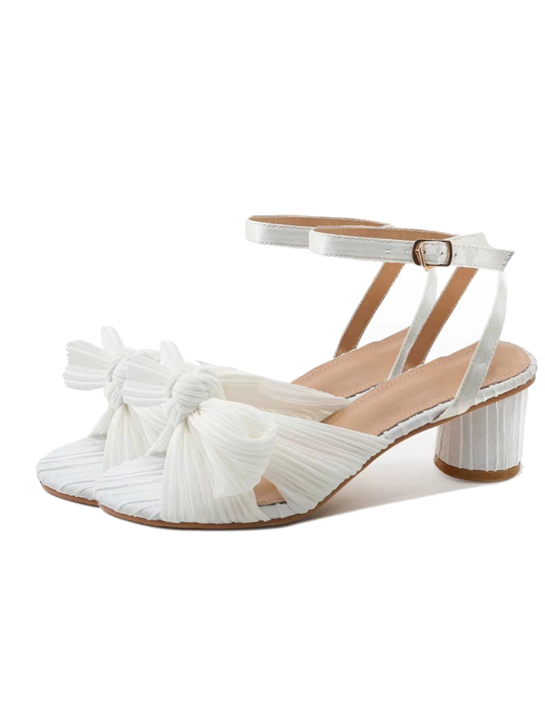 Pleated Chiffon Bowknot Chunky Heels Sandals: timeless style reimagined