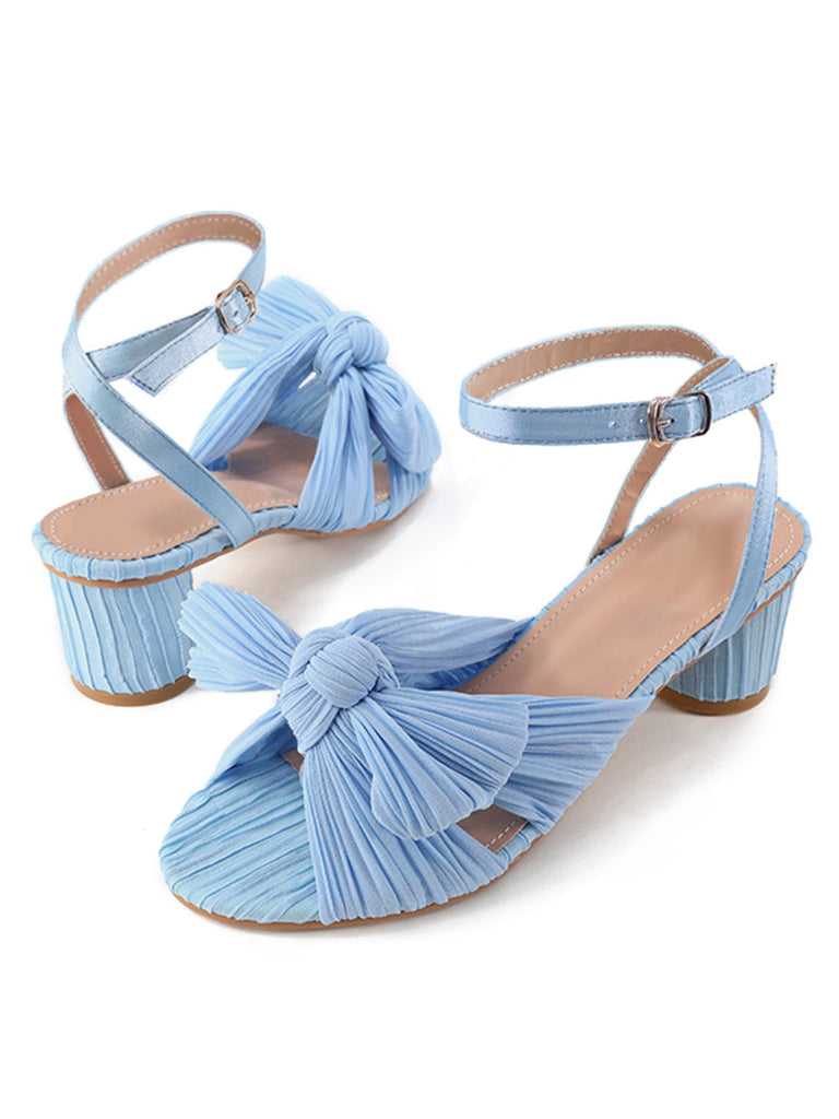 Pleated Chiffon Bowknot Chunky Heels Sandals: timeless style reimagined