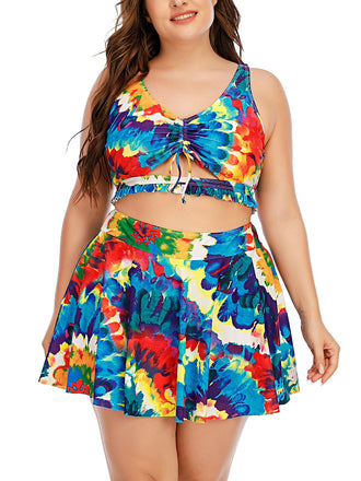 Plus Size 1940s Floral Skirted Bikini Set - vintage skirt, retro style