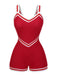 Red 1940s Solid Patchwork V-Neck Swimsuit, vintage swimsuit, pin-up swimwear - perfect for women who love vintage and retro fashion