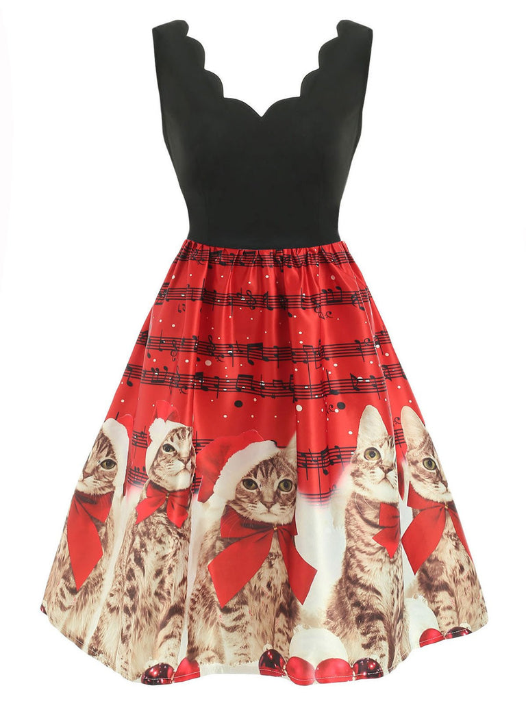 Red 1950s Christmas Cat Swing Dress: timeless style reimagined