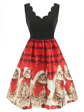 Red 1950s Christmas Cat Swing Dress: timeless style reimagined