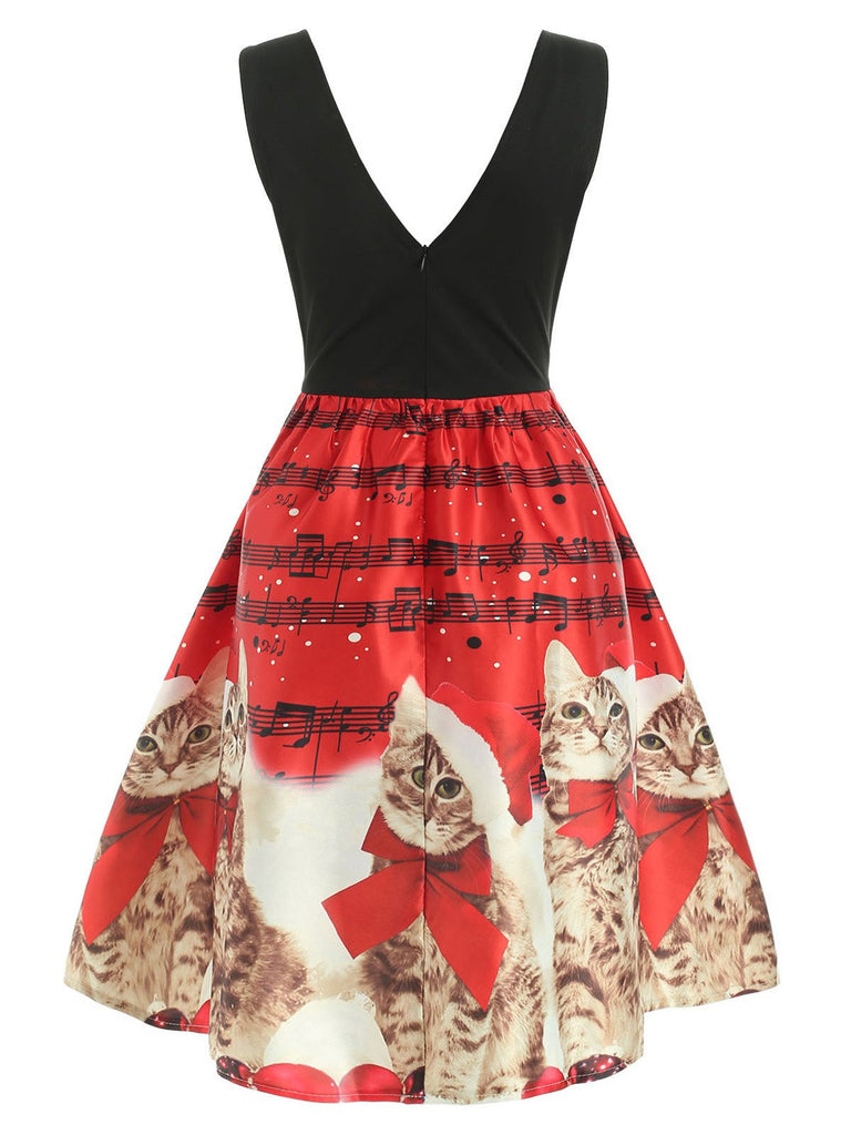 Red 1950s Christmas Cat Swing Dress — vintage elegance for the modern woman
