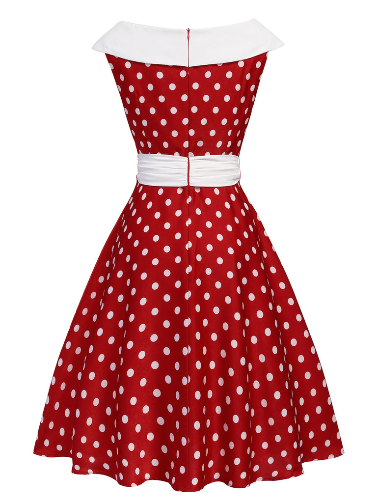 Red 1950s Dots Patchwork Swing Dress, vintage dress, retro fashion, rockabilly, pin-up fashion - perfect for women who love vintage and retro fashion