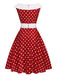 Red 1950s Dots Patchwork Swing Dress, vintage dress, retro fashion, rockabilly, pin-up fashion - perfect for women who love vintage and retro fashion
