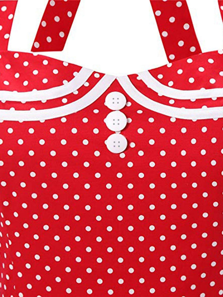 Red 1950s Halter Polka Dot Dress — vintage elegance for the modern woman
