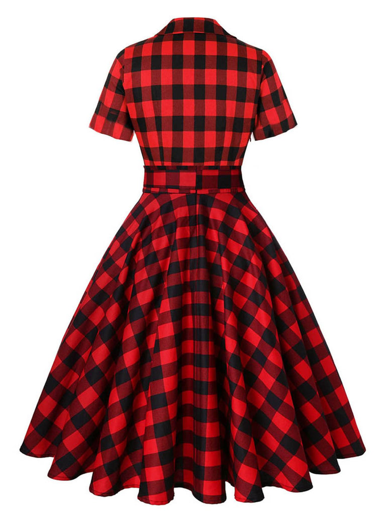 Red 1950s Plaid Bowknot Swing Dress — vintage elegance for the modern woman