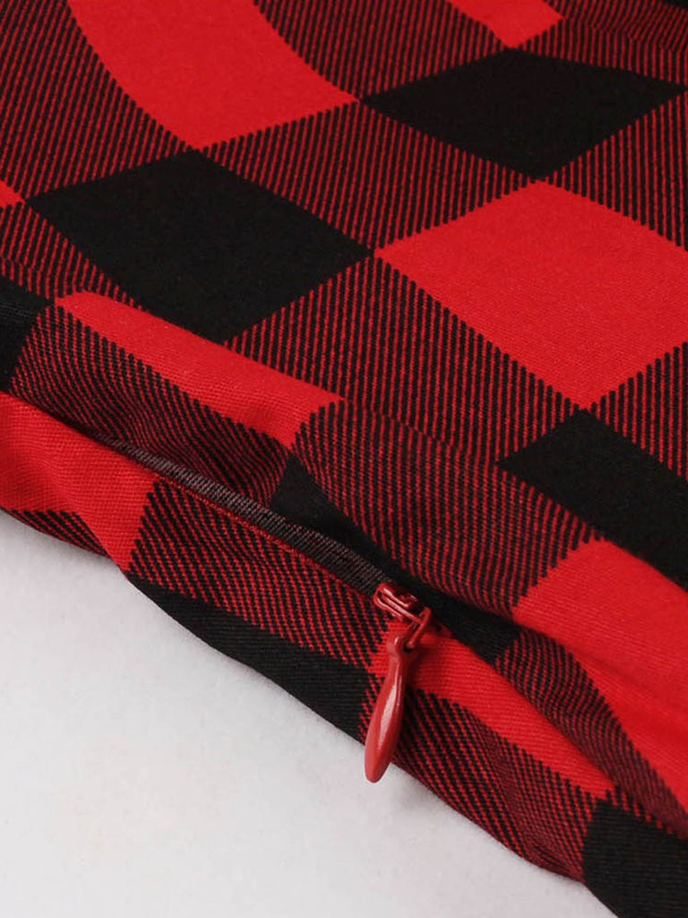 Red 1950s Plaid Bowknot Swing Dress: timeless style reimagined