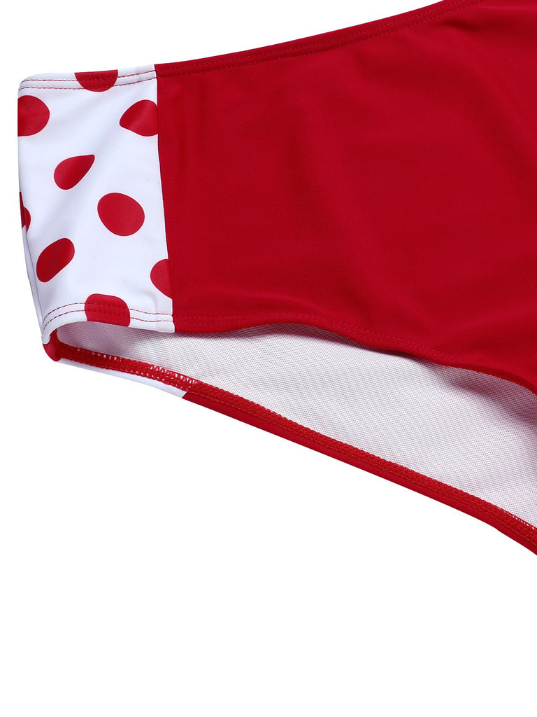 Red 1950s Polka Dot Pleated Swimsuit, vintage swimsuit, pin-up swimwear - perfect for women who love vintage and retro fashion