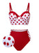 Red 1950s Polka Dot Pleated Swimsuit, vintage swimsuit, pin-up swimwear - perfect for women who love vintage and retro fashion